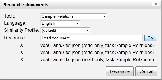 populated reconciliation dialog