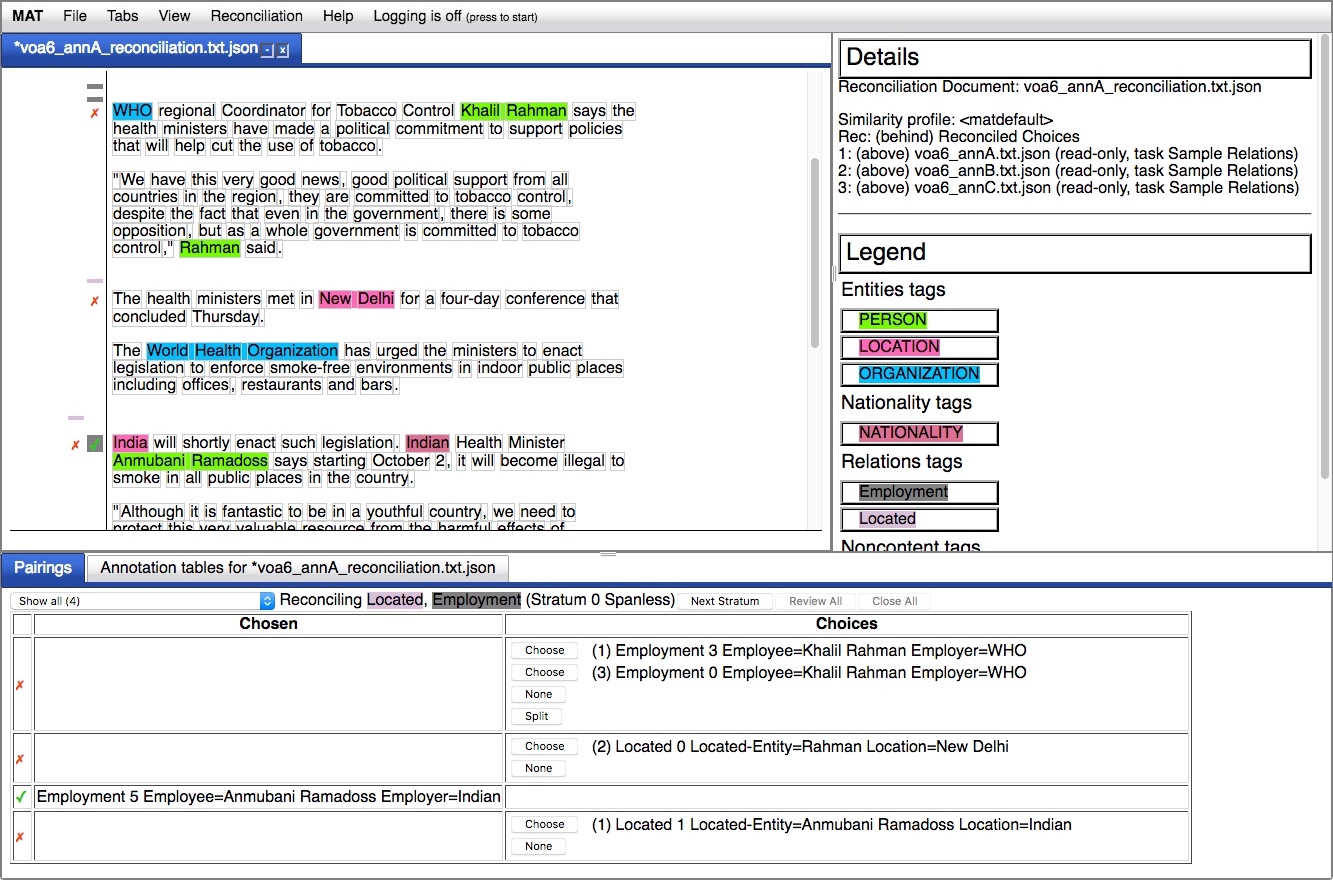 reconciliation document showing spanless annotations